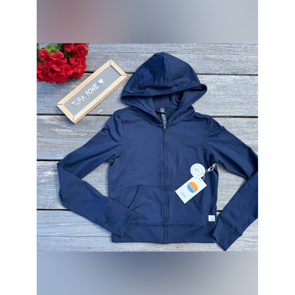 Vuori Halo Mini FZ Hoodie Blue Coast Heather small Women's Full Zip NWT